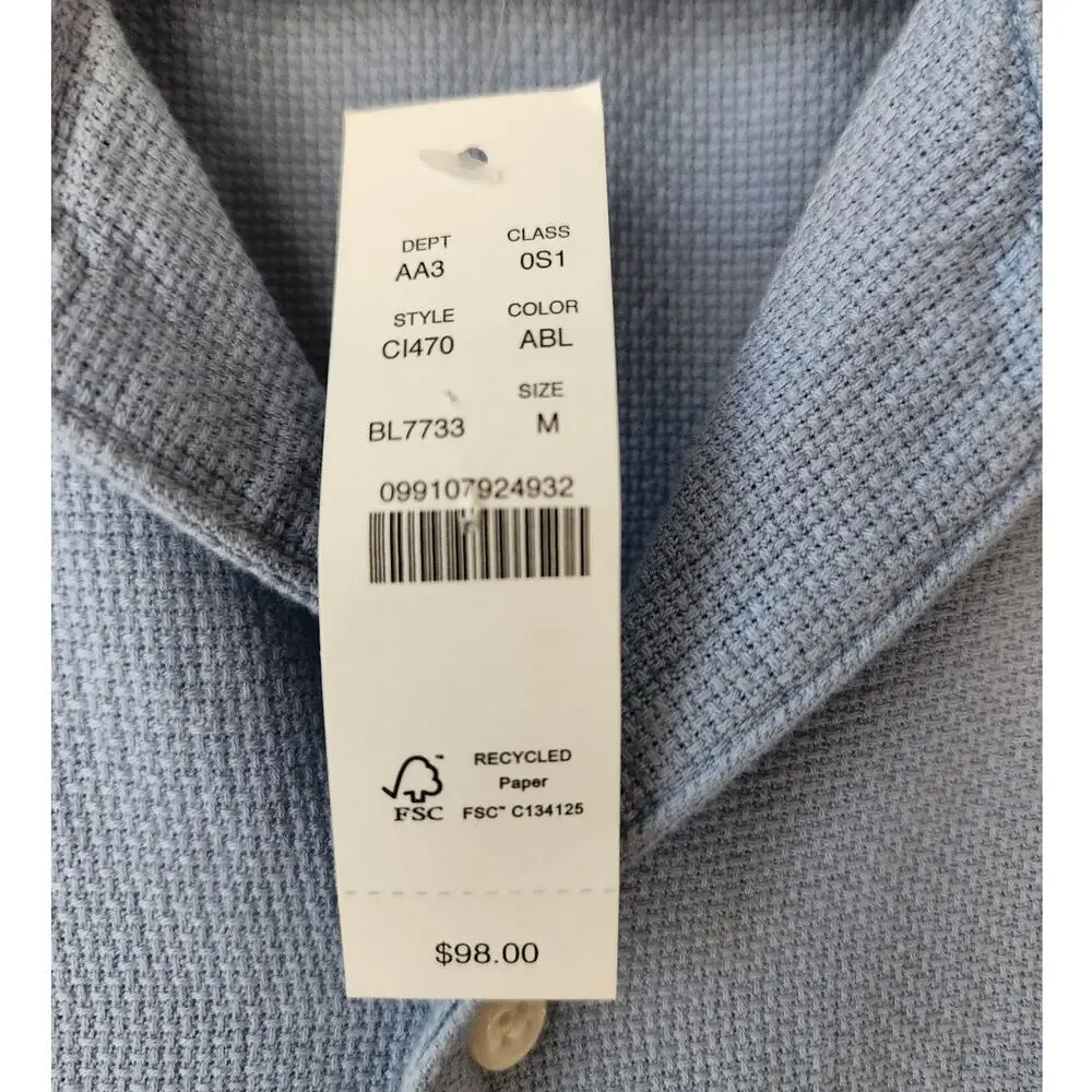 NWT J. Crew Short-Sleeve Textured Cotton Camp-Collar Shirt Blue M